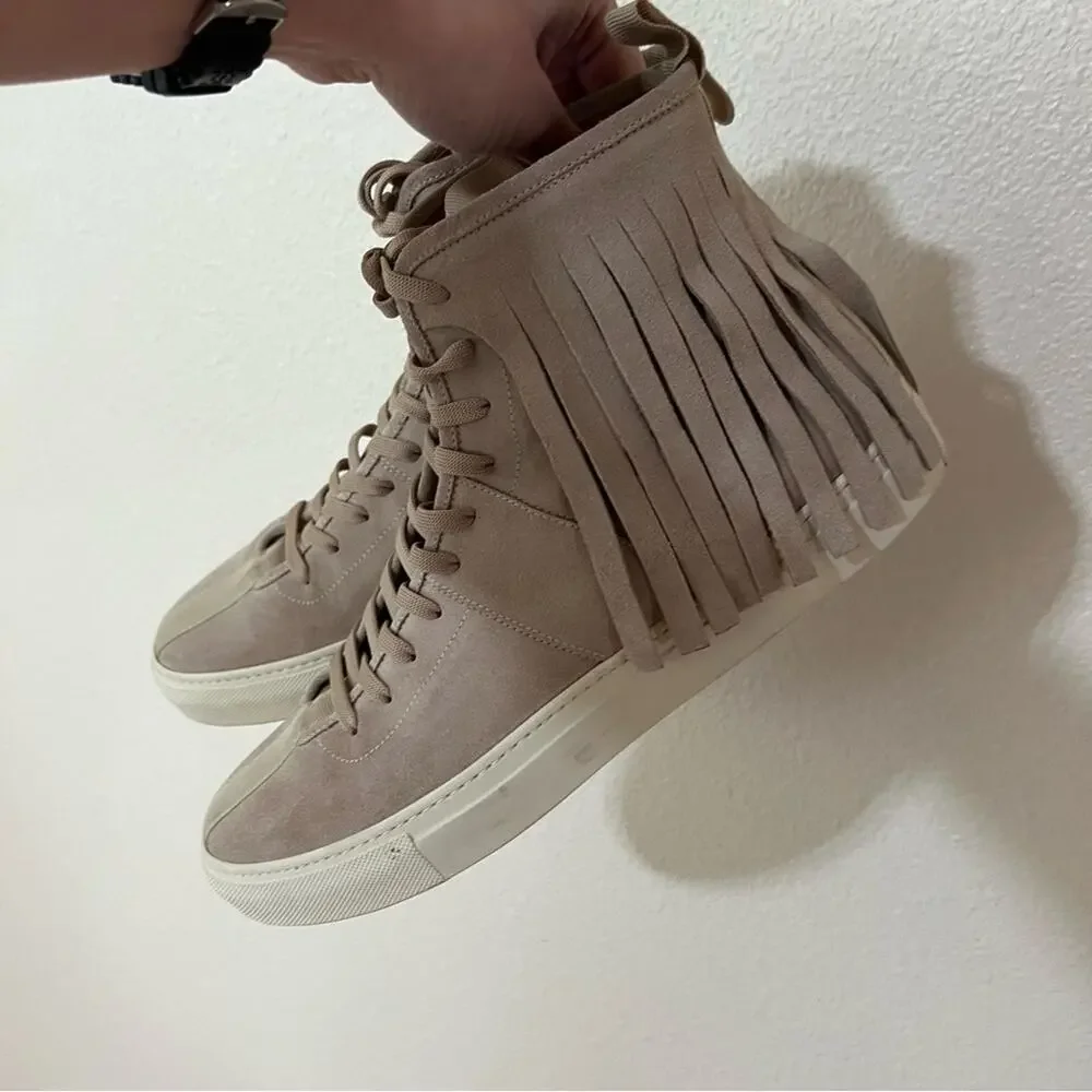 Daniel Patrick beige suede western high top fringe roamer sneakers 11